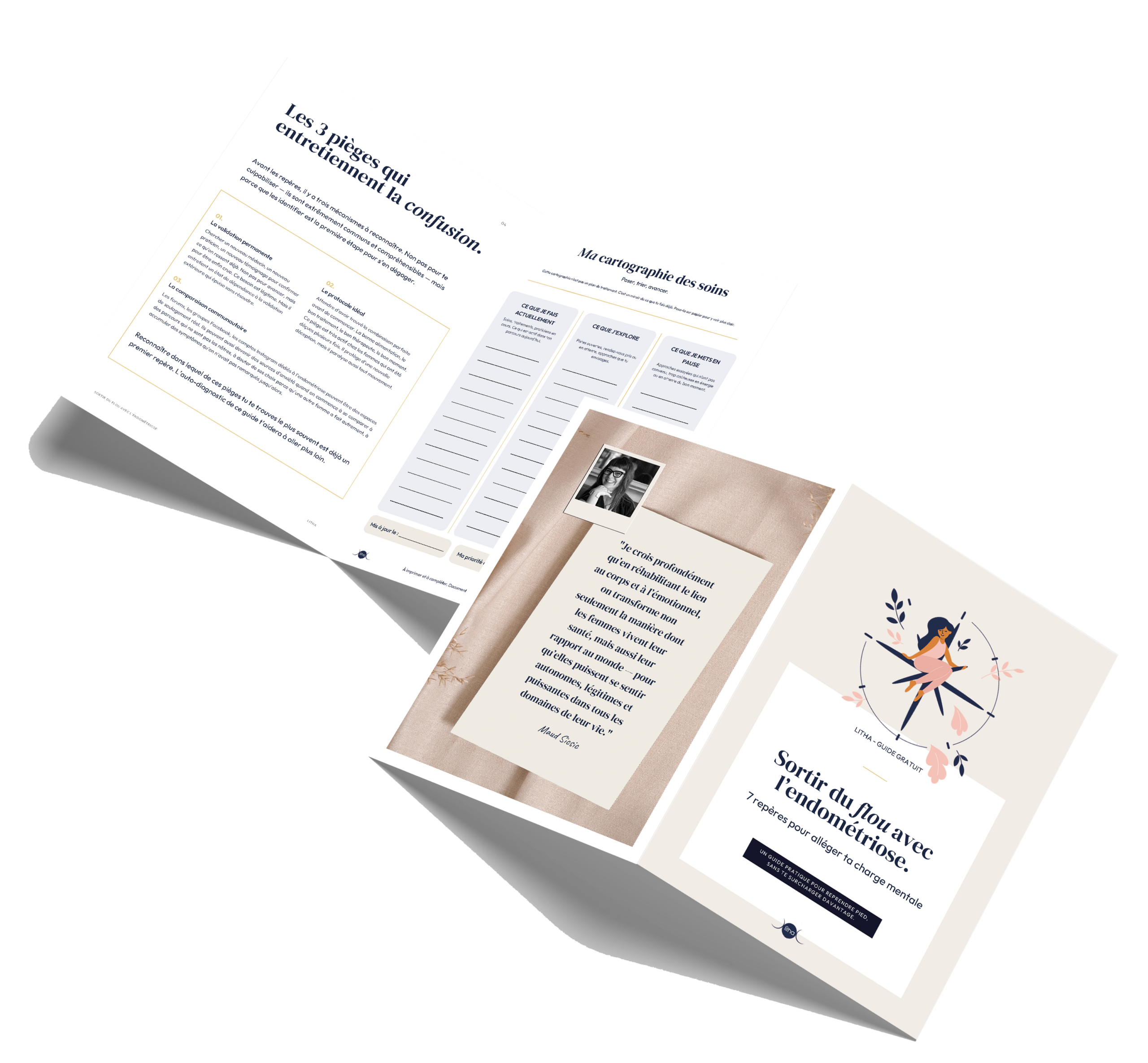 image du guide gratuit Sortir du flou avec l'endométriose, aperçu de trois pages intérieures